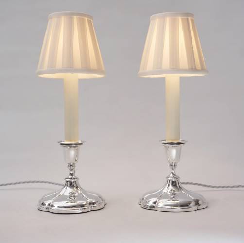 Antique Victorian silver plate pair candlestick table lamps by Collis & Co, 1860`s ca, English